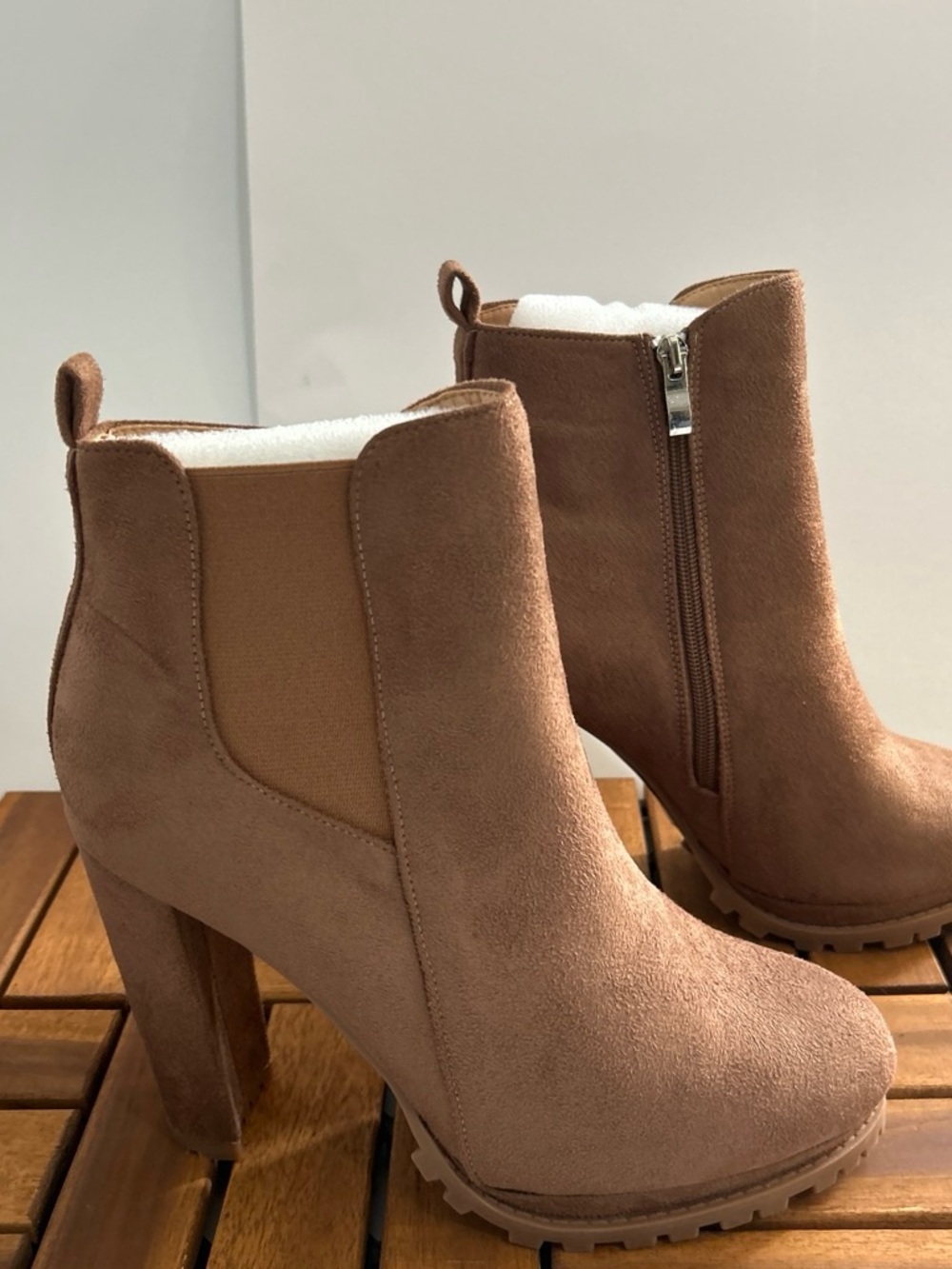 Women's Suede High Heel Ankle Boots in Brown